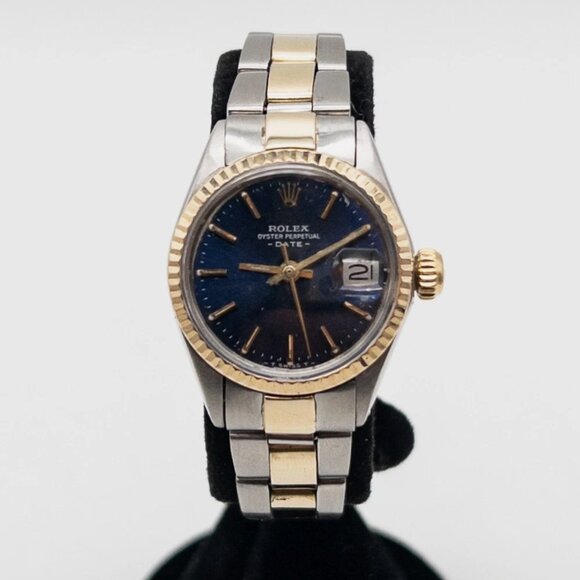 Rolex Ladies 2 Tone Gold Blue Face Watch - Picture 1 of 6